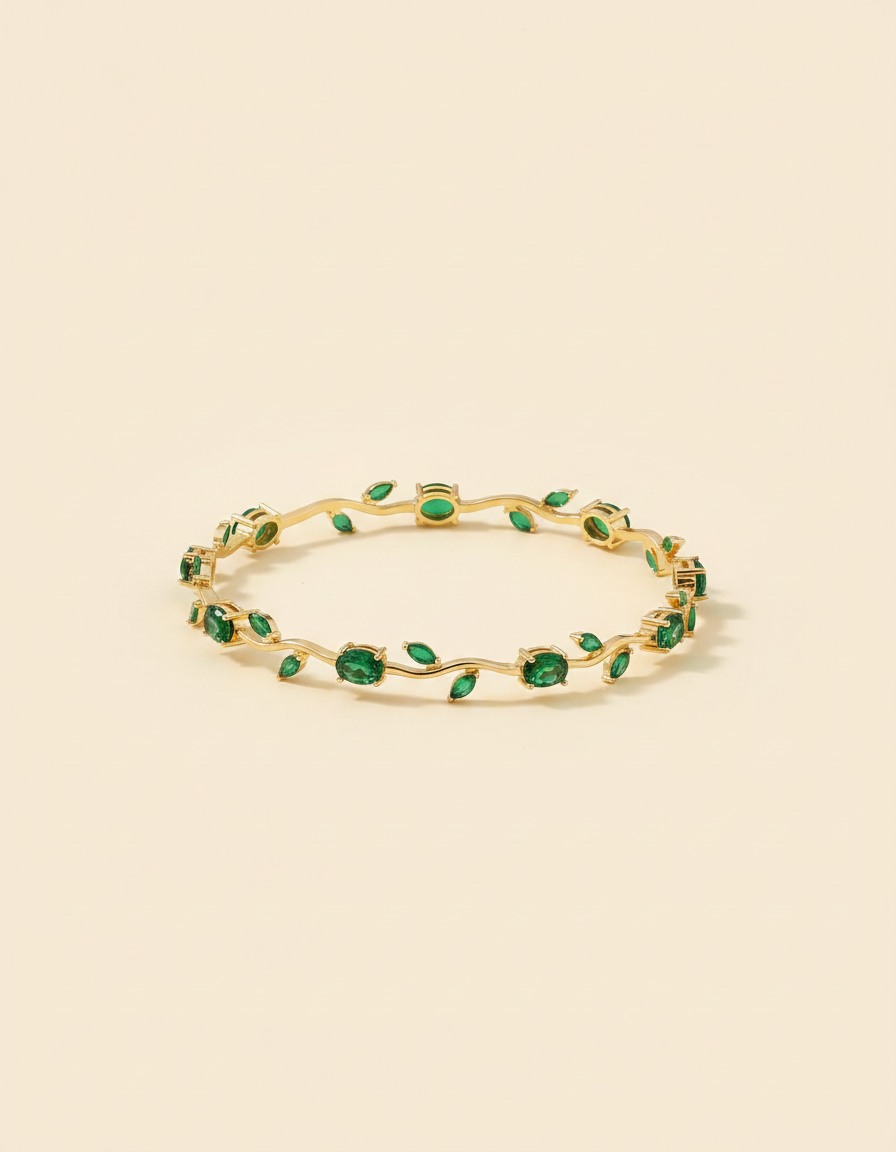AAN Emerald Green Tulip Minimalist Bracelet | Stainless Steel | Anti-Tarnish