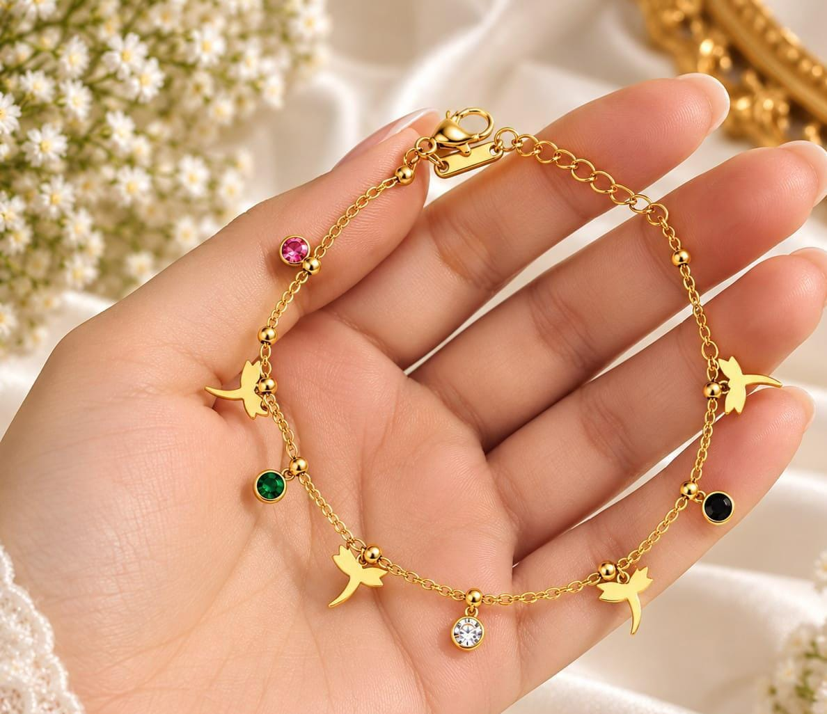 Golden Bird Charm Multicolour Bracelet | Anti-Tarnish
