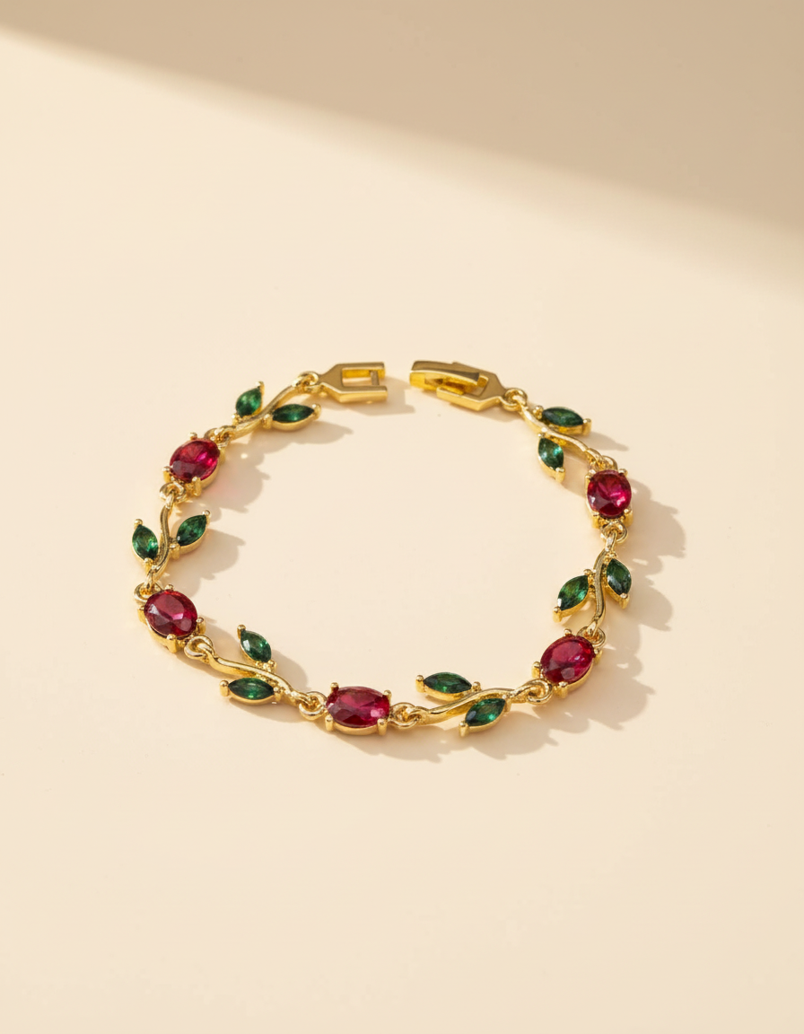 AAN Ruby & Emerald Red Tulip Minimalist Bracelet | Stainless Steel