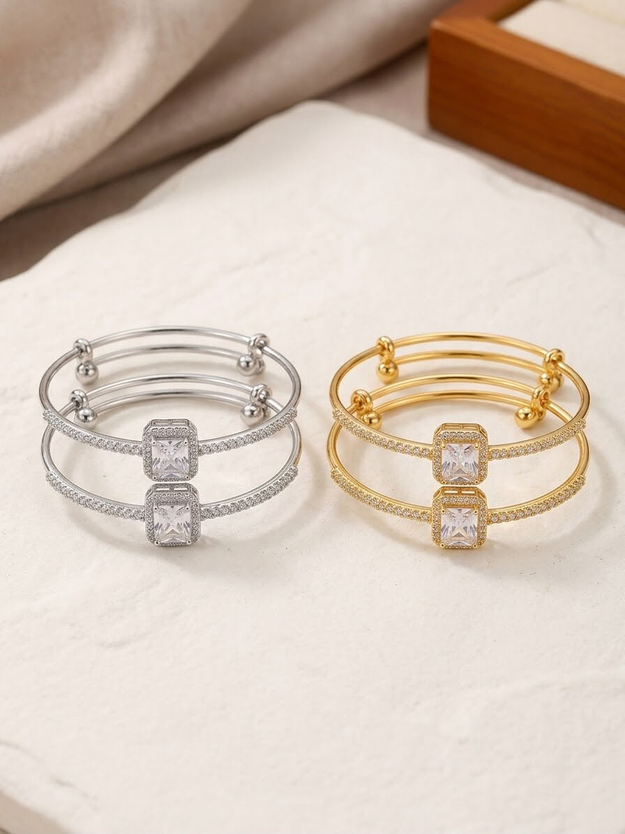 Duo-Tone Princess Crystal Bangle | Anti-Tarnish